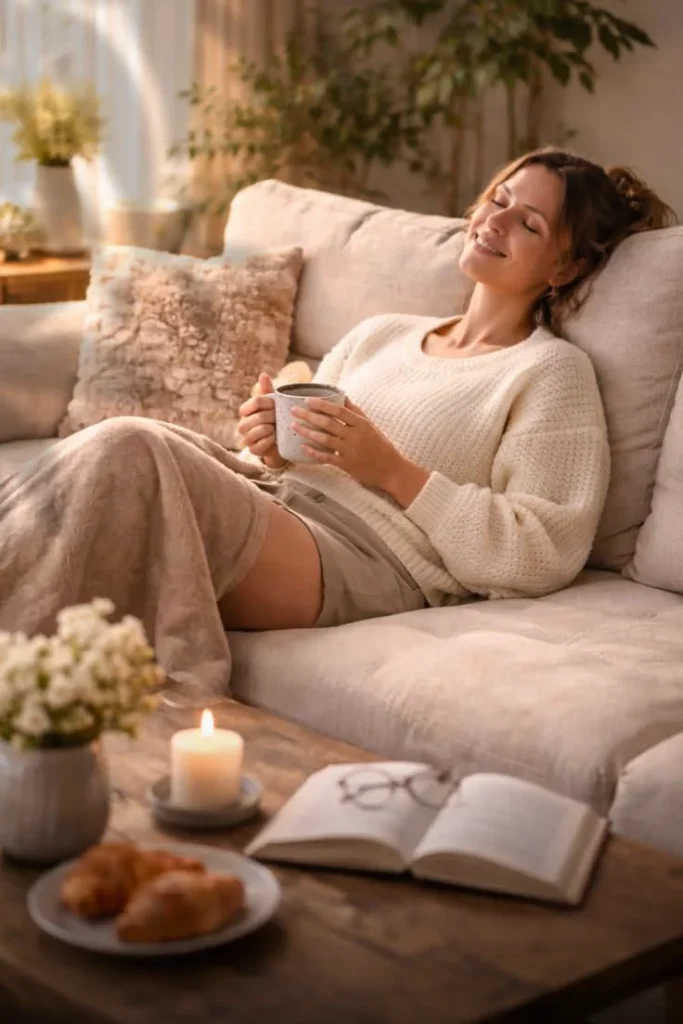 Stay at home mom listening to music and relaxing