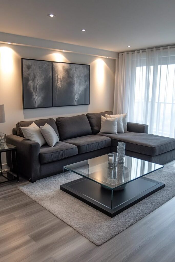 A very neat cozy and well arranged living room with cushions and throw pillows