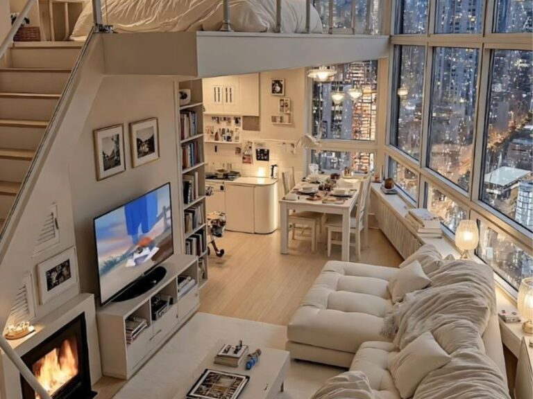 A cozy studio apartment with smart space separation for comfort and functionality