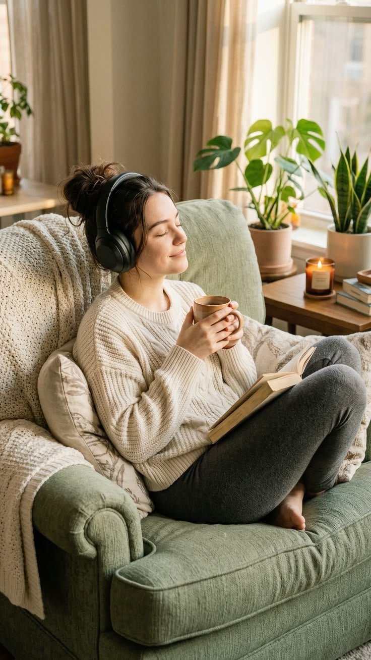 Stay-at-Home Mom Relaxing on the Couch with Tea