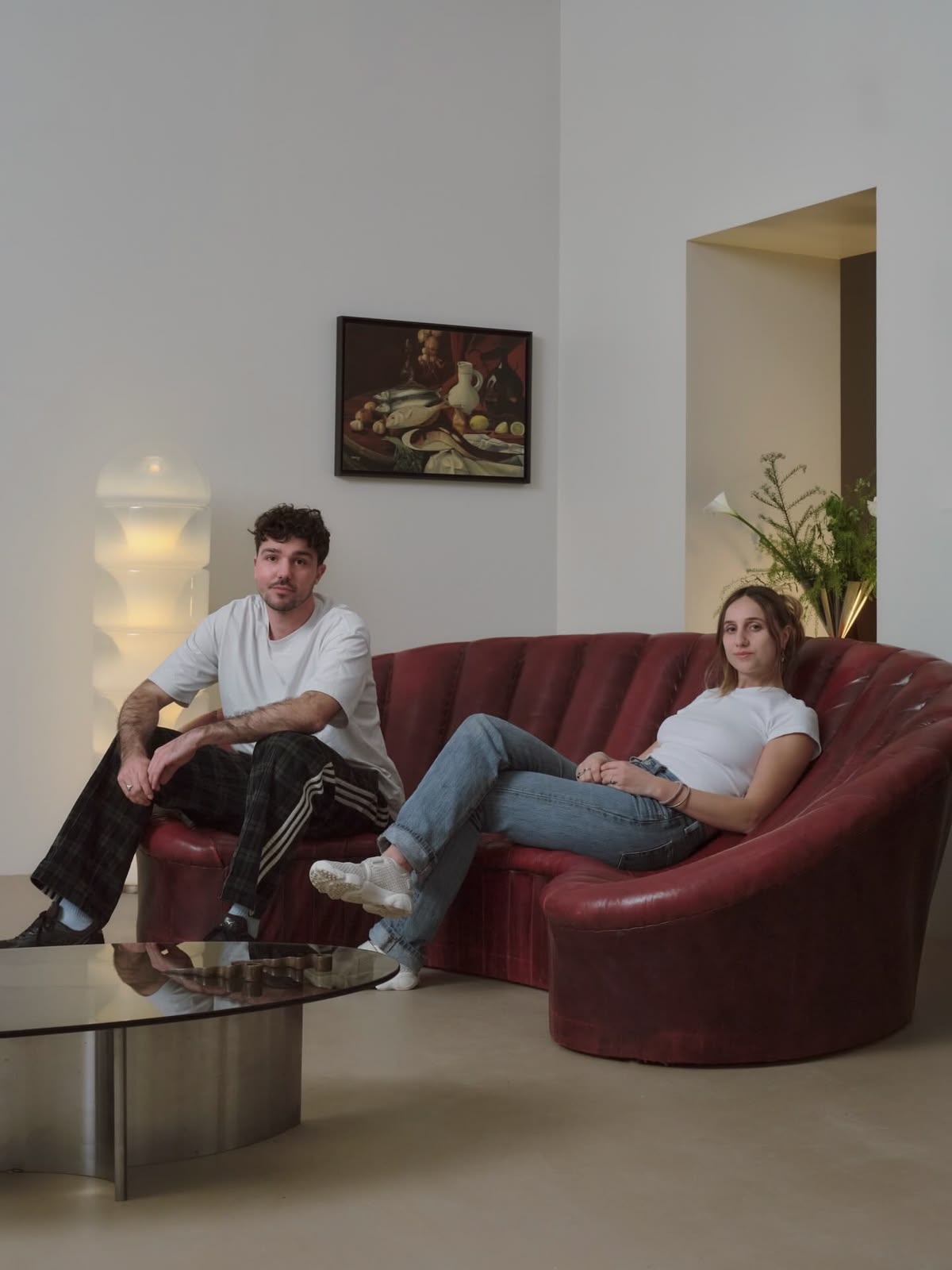 a man and a woman sitting down