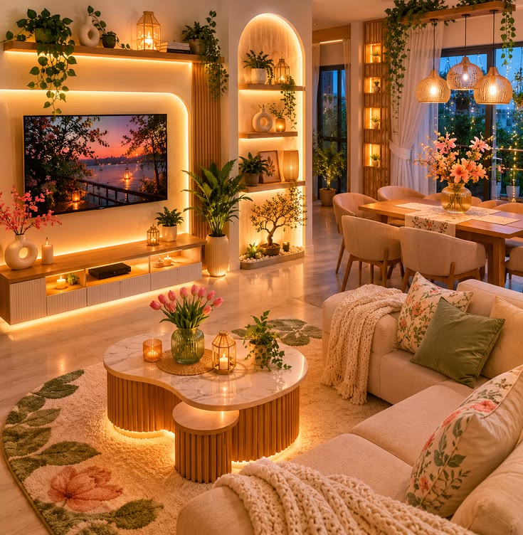 The ultimate guide to making a luxury-inspired small apartment with layered lighting, soft ambient glow, and decorative lamps creating warmth, depth, visual comfort and luxurious look on any budget.
