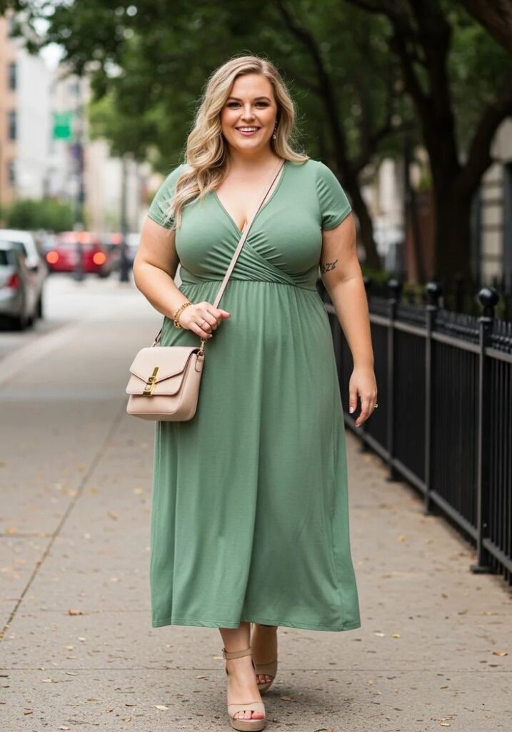 Confident plus-size woman smiling and embracing her personal style.