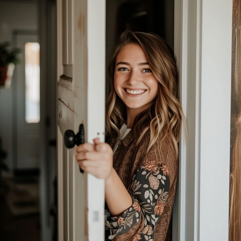 image of a Host smiling at her Guest  as they arrive 