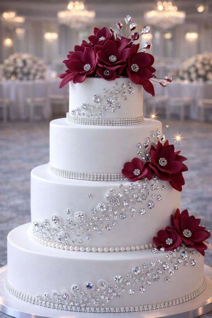 A beautifully decorated wedding cake
