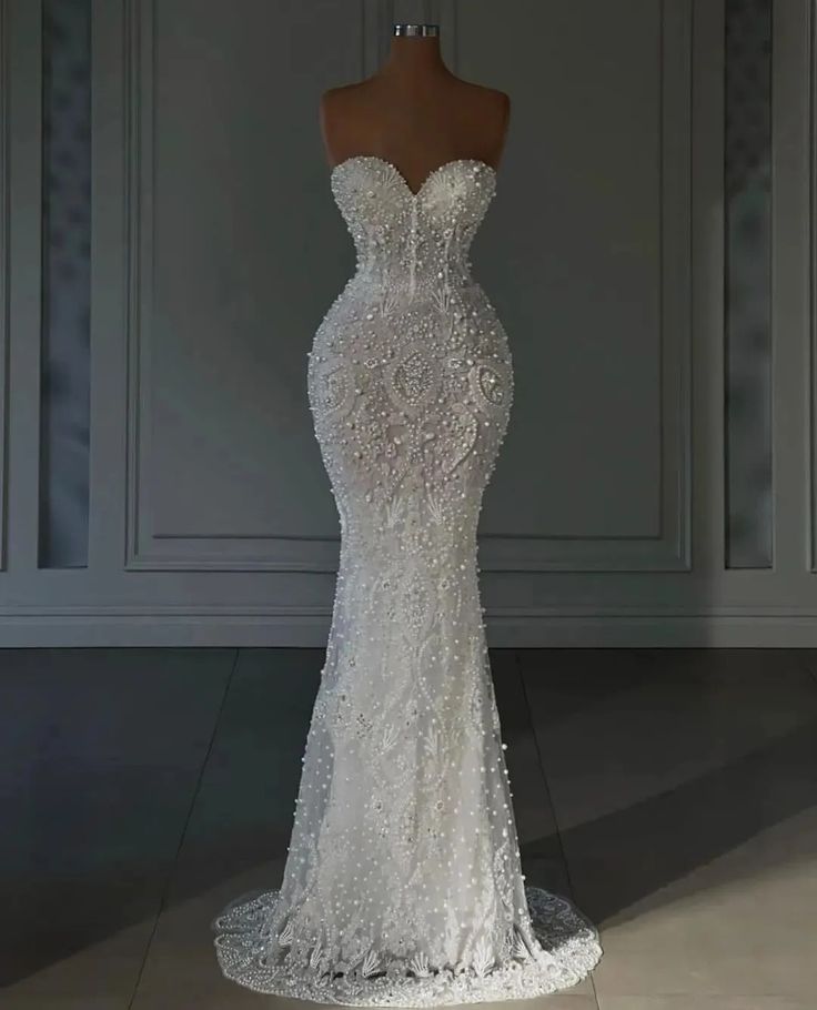 Elegant Fully Beaded Mermaid Bridal Strapless Gown 