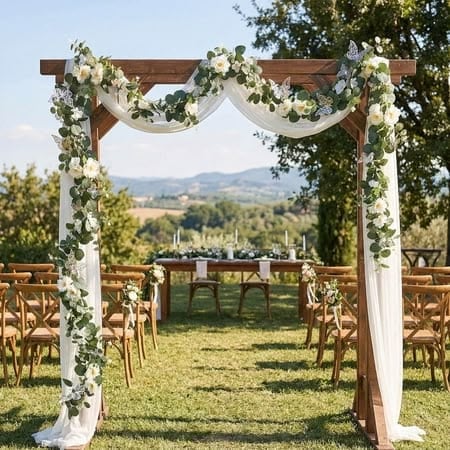 Inerposs Simulated Butterflies Garland with Artificial Rose and Eucalypts Leaf Vines