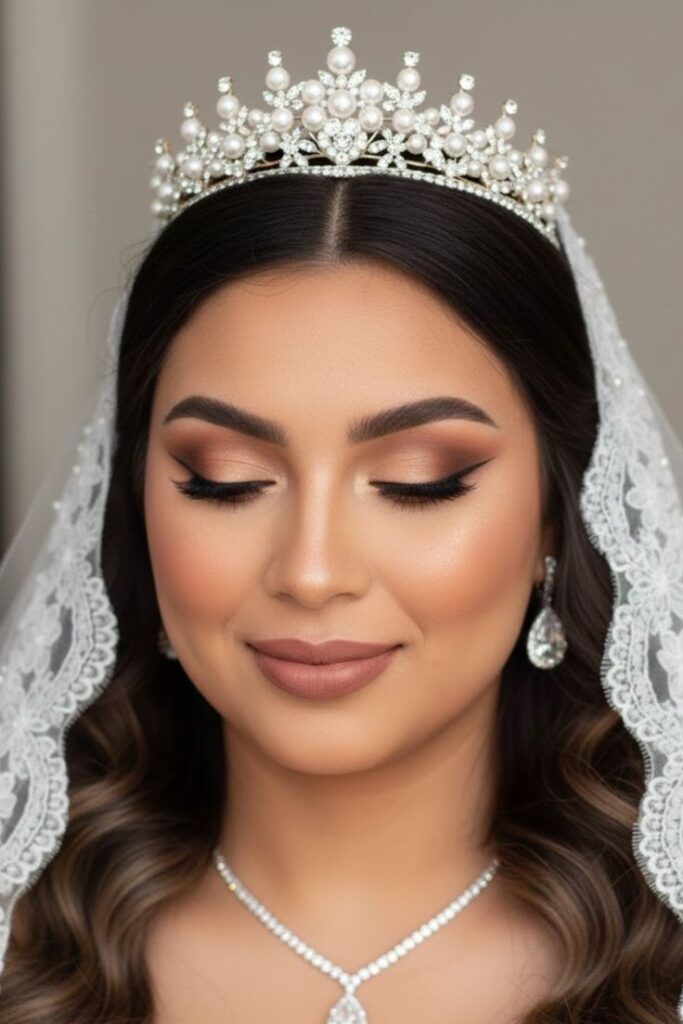 Stunning bride featuring a classic Latina bridal makeup look.