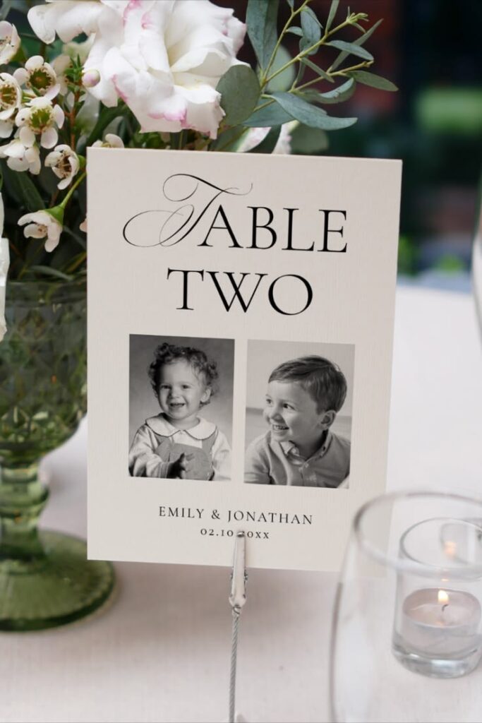 Wedding Table Number with Pictures of bride and groom