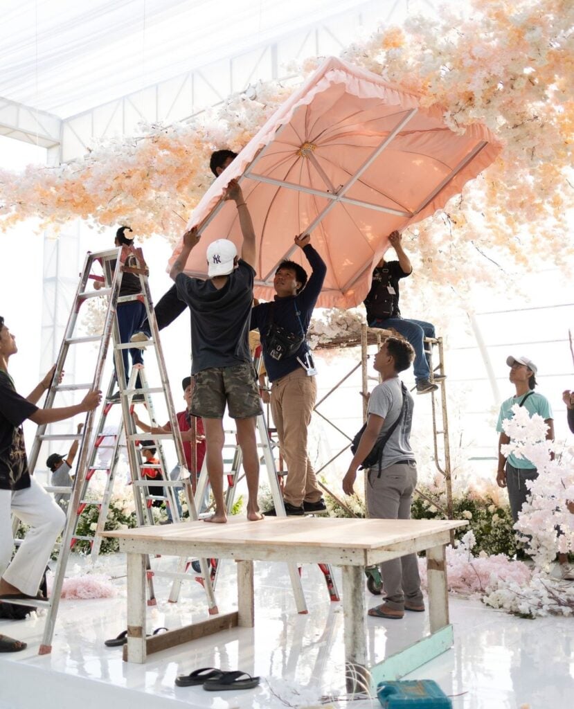 vendors at a venue setting the place up