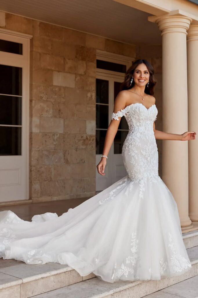 Mermaid off shoulder wedding dress