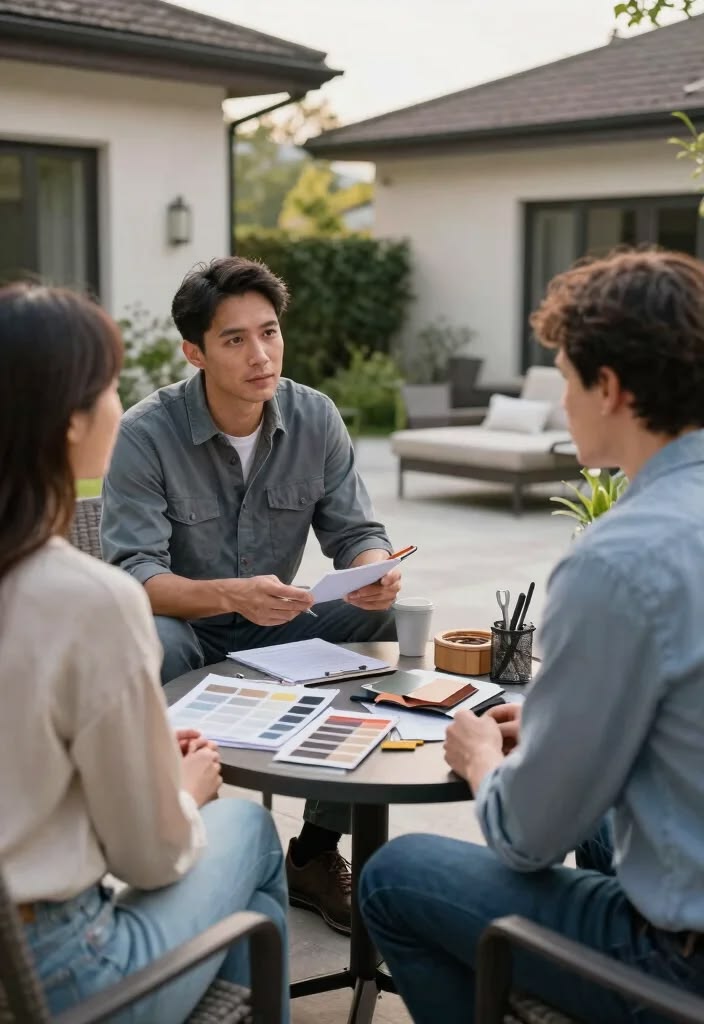 Three men having a meeting in an open space