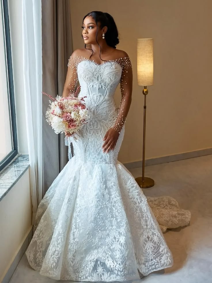 Luxury O-neck Mermaid Wedding Dress for petite Bride