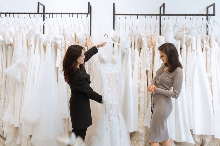 A woman shopping for her wedding dress