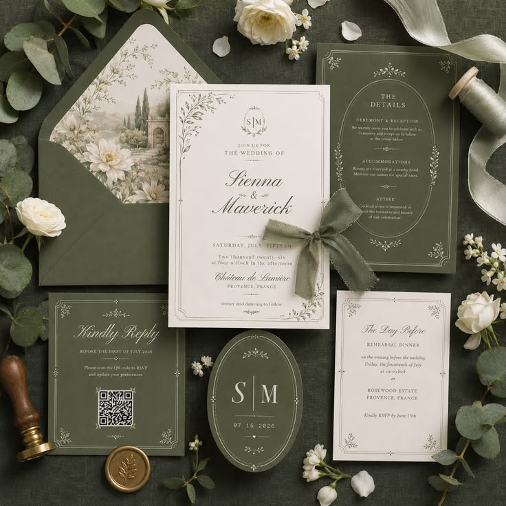 Elegant Green Wedding Invitations