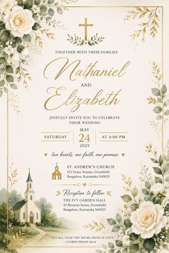 Wedding Invitation Wording for a Church and Reception at Different Venues